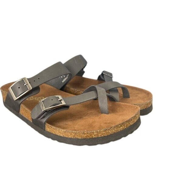 Mountain Sole Womens Black Leather Slip-On Sandals SZ 6 Comfy Adjustable Straps - Picture 9 of 9